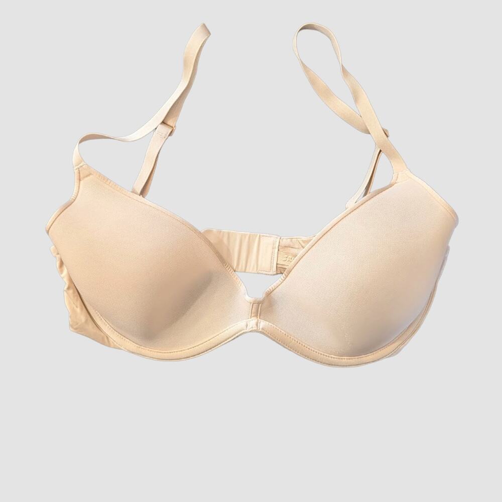 Skims Nude Underwire Bra 34C Semi Sheer Mesh Lightweight T Shirt Bra